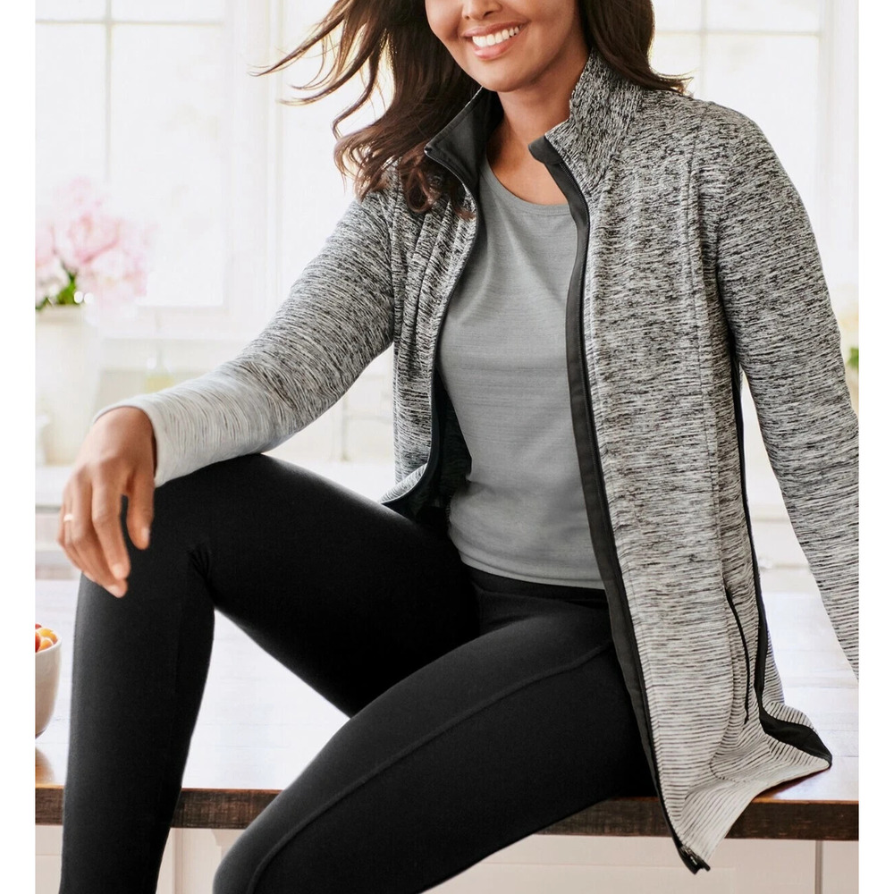 T by Talbots Ombre Black & Grey Striped Full Zip Jacket Stretch Plus Size 2X - Picture 14 of 14